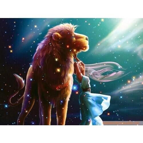 5D DIY Diamond Painting Girl and Lion Animal Full Diamond Embroidery Mosaic Picture of Rhinestones Home Decor Gifts