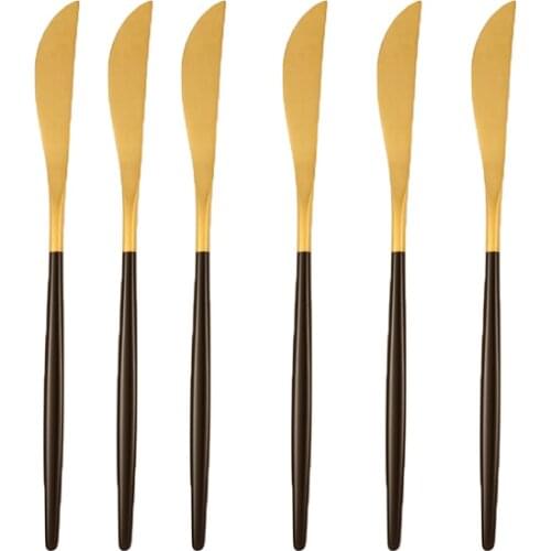 6Pcs Matte Black Gold Dinner Knife Dinnerware 18/10 Stainless Steel Cutlery Kitchen Silverware Flatware Tableware Gift