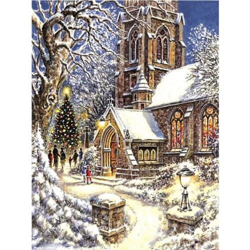 5D DIY Diamond Painting Embroidery Church In A City Cross Stitch Mosaic Rhinestone Christmas Gift FC458