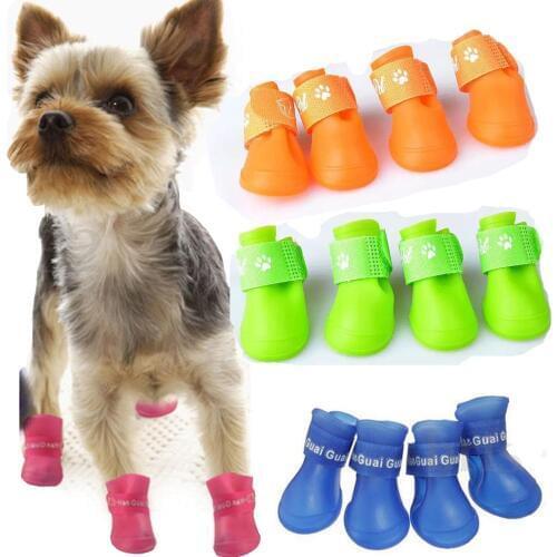 4pcs/set Dogs Shoes Colorful Dog Puppy Pet Shoes Boots PU Silica Gel Waterproof Pet Rain Boot Anti-Slip Shoes Pet Products
