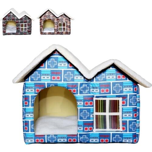 Pets House With Roof Warm Soft Comfortable Cat Shelter Comfortable Double Roof With Removable Cushion