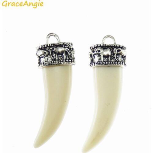 GraceAngie 8PCS Milky White Artificial Ivory with Tibetan Color Alloy Cap Pendant Charm for Bohemian Necklace Earring DIY