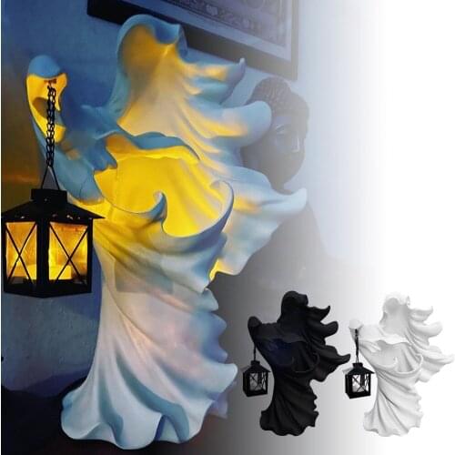 Hells Messenger with Lantern Faceless Ghost Sculpture Halloween Decor Home Ornament Decoration