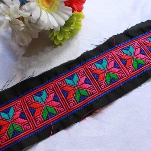 Miao stitch crochet cotton fabric lace sewing trim 10cm dress collar ribbon tape webbing ethnic tribal nepal thai india boho DIY