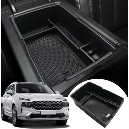 RUIYA Car Armrest Storage Box For Santa Fe TM 2021 Central Control Container Stowing Tidying Auto Interior Accessories Black