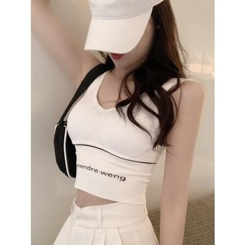 Summer sleeveless beautiful back sports vest female short V-neck outer wear slim-fit elastic belt chest pad