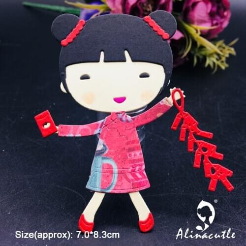 Metal Cutting Die Cut New Year Firecracker Girl Doll Scrapbook Paper craft album Handmade Card Stencil Cutter Punch Alinacutle