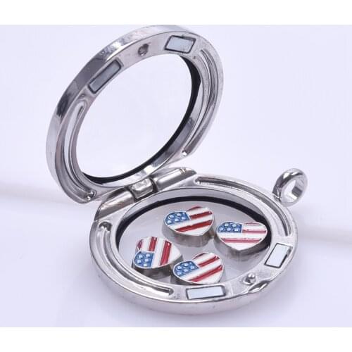 F164 Heart USA Flag Floating Charms For Glass Living Locket 8*8mm