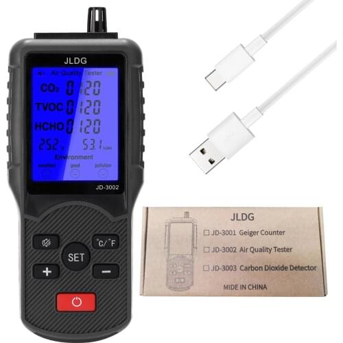JD-3002 Multifunctional Air Quality Tester CO2 TVOC HCHO Meter Temperature Humidity Measuring Device With Large LCD Display
