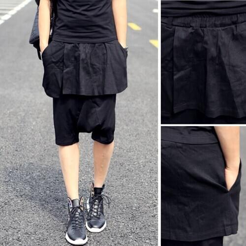 2015 Hip-hop pants mens new big knee-length pants faux two piece fashion personality pants male stage singer costumes