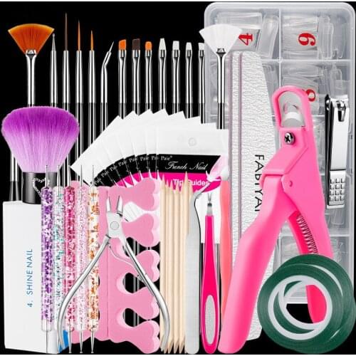 Nail Art Brush Nail Piece Set Full Half Full French False Nails Rhinestone Sticker Dead Skin Scissors Nail Polish Tools Kits