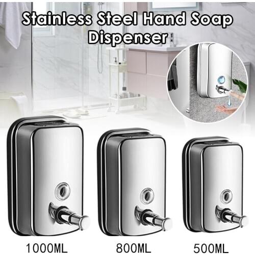 Stainless Steel Hand Soap Dispenser Wall-Mounted Refillable Soap Pump, 600/800/1000ml Device for Kitchen Bathroom