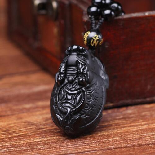 Natural Black Obsidian Stone Pendant Carved Dragon Turtle Pendant Fortune Bring Wealth Lucky Gift For Men Women Jades Jewelry