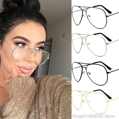 GOZLUGU Glasses Alloy Gold Frame Glasses Classic Retro Optics Eyeglasses Transparent Clear Lens Women Men Espectacles Female