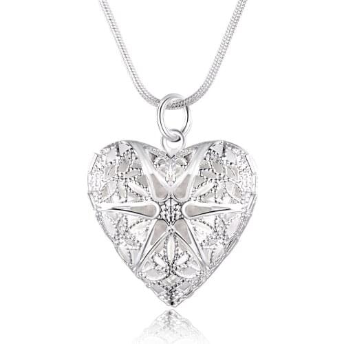 925-plated Silver Lover Heart Photo Frame Pendant Necklace with An 18-inch Silver Snake Chain