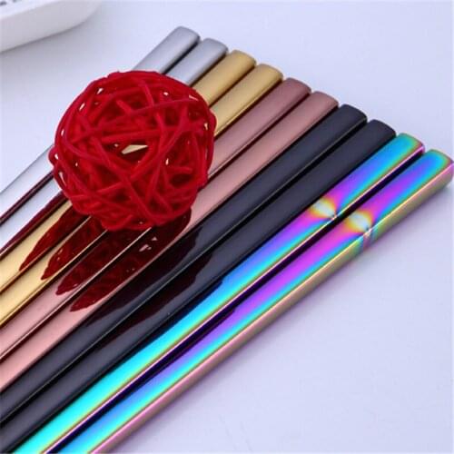 1 Pair Stainless Steel Square Chopsticks Non-Slip Reusable Metal Chopstick for Sushi Hashi Food Sticks Tableware Kitchen Tool
