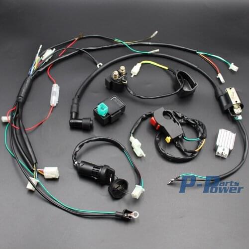 Full Wiring Harness Loom Kick Start Engine Solenoid Coil Regulator CDI Spark Plug 50 70 90 110 125cc ATV Dirt Trial Pit Bike NEW