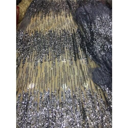 Pretty design high quality glued glitter African tulle net lace fabric in dark grey color