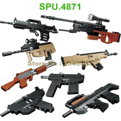 Ql1270 8in1 Military Ww2 Weapon Gun Automatic Submachine Sniper Assault Rifle With Bullet Building Blocks Toy