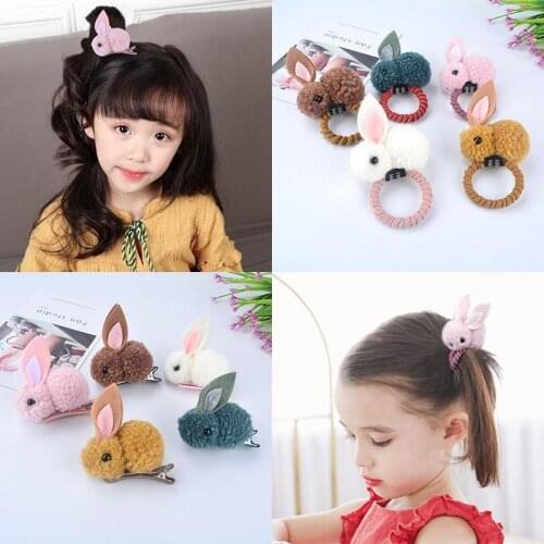 Cute animal hair ball rabbit hair ring female rubber band elastic hair bands Korean headwear children hair Accessories ornaments