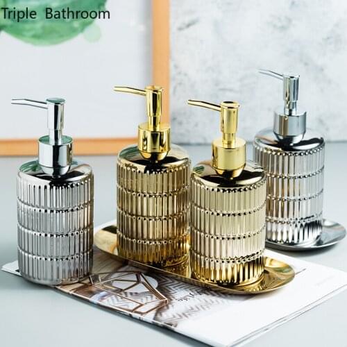 Light Luxury Golden Silver Soap Bottles Ceramics Shampoo Shower Gel Dispenser Soap Liquid Bottle Container Bathroom Supplies