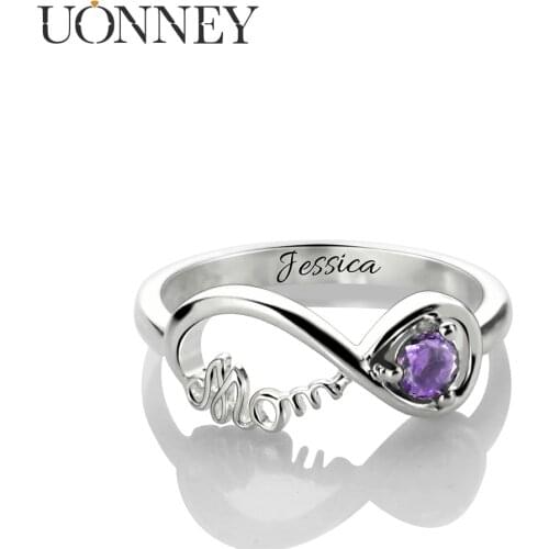 UONNEY Dropshipping Customized Women Unique Mom Infinity Ring Birthstone Name Engraving Silver Fashion Jewelry Mothers Gift