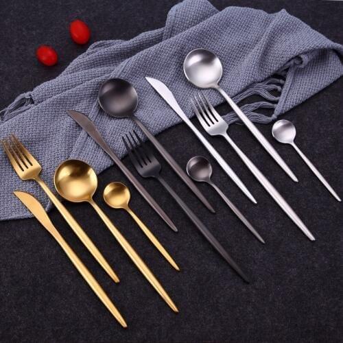 Fork Spoon Knives 4pcs/set Black Cutlery Dinnerware 18/10 Stainless Steel Western Kitchen Food Tableware Dinner Set Dropshipping
