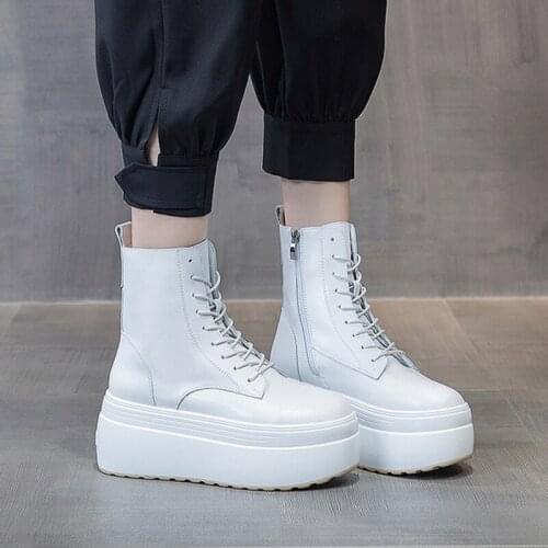 Women Platform Boots 2021 Spring Autumn Split Leather Thick Sole Ankle Boots For Women Platform Shoes High Heel Female Boot