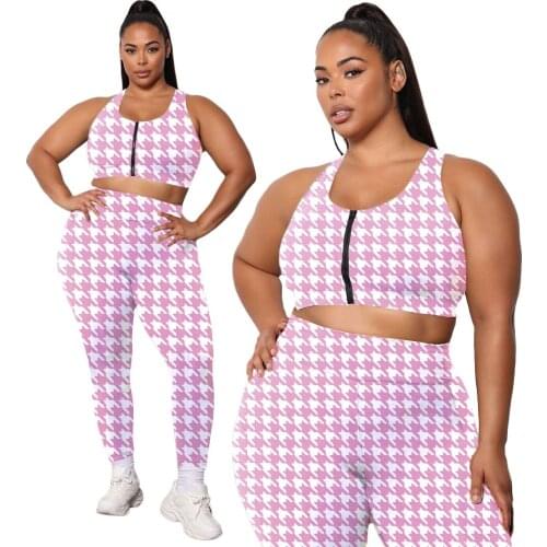 Womens Suit 2021 Womens Printed Houndstooth Trousers Casual Plus Size Two-Piece Suit