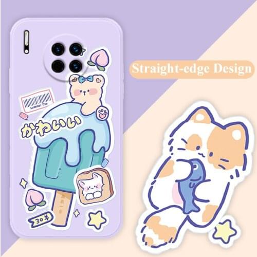 ASINA Liquid Silicone Case For Huawei Mate 40 30 20 Pro Straight Edge Cute Cover Bumper For Huawei Honor 20 30 8x 9x Couple Capa