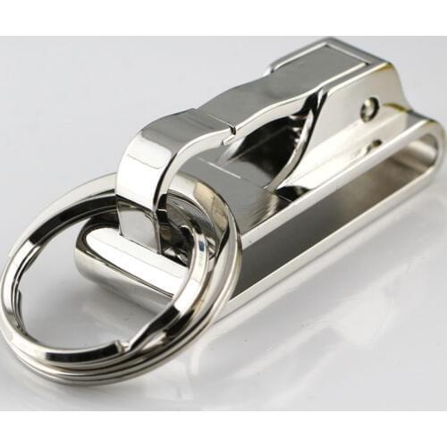 1pcs New Spring Buckle Clip on Belt Double Loops Silver Keychain Key Chain Ring Keyfob wholesale dropship