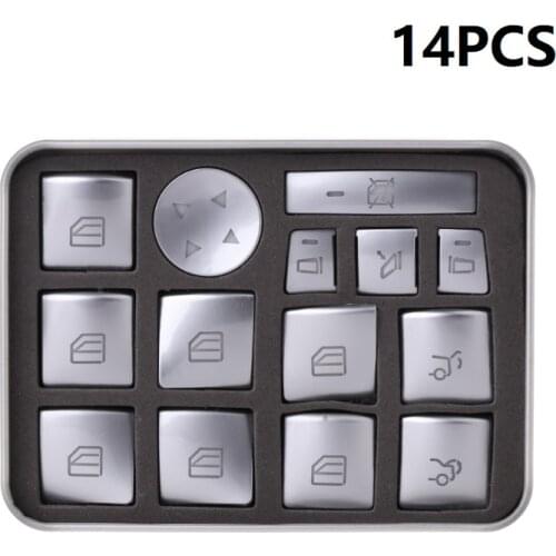 14PCS Silver ABS Car Window Glass Lift Button Sticker For Mercedes Benz A B C E GLA CLA GLK GL ML GLE Class