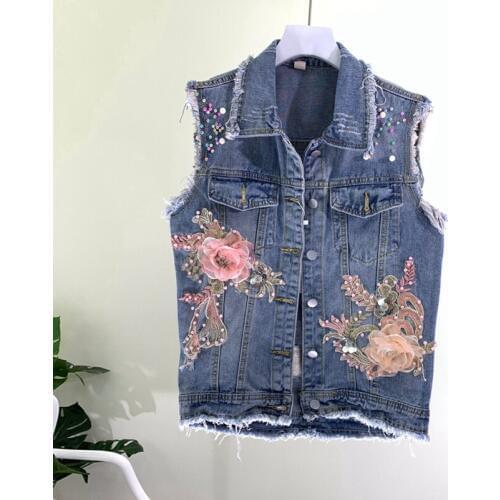 2020 Fashion The New Beading Three-dimensional Flower Hole Burr Cowboy Vest Free Shipping