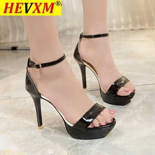 2021 New Fashion Open Toe Platform Pumps Women Supper High Heels 16.5cm Shoes Black Ankle Buckle Sexy Ladies Party Dress Sandals