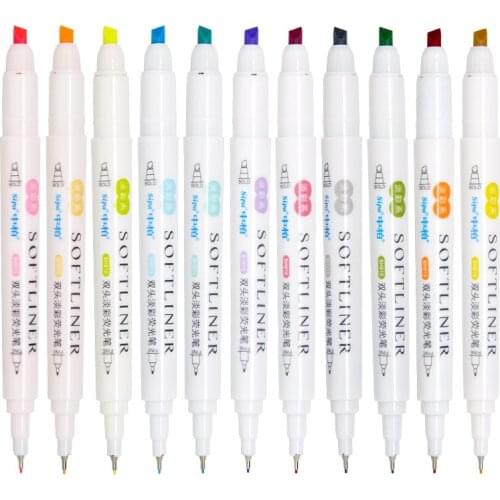 5pcs 2-headed Highlighter Pens Set Soft light colors Liner Bold Fluorescent Marker Drawing Paint Softliner School E6035