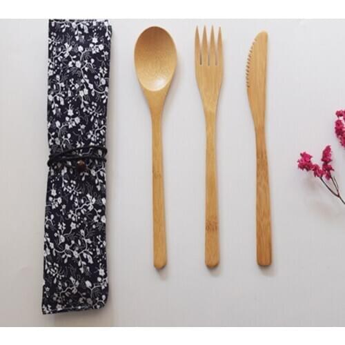 50sets/lot New Bamboo knife and fork set adult Japanese style bamboo jam knife and fork new tableware small wooden spoon