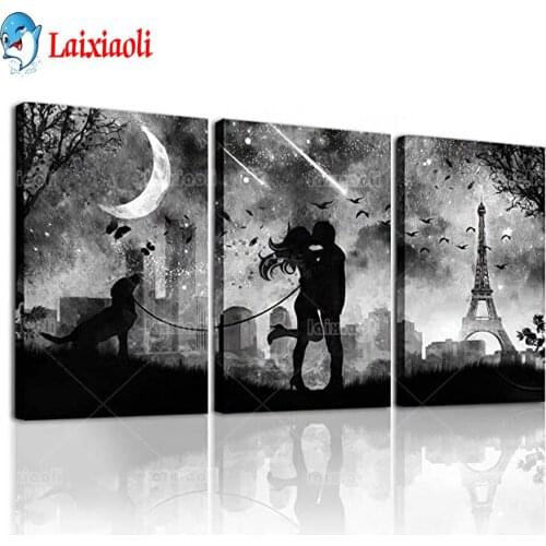 Diamond painting cross stitch Family bedroom wall decoration couple kiss abstract painting Triptych full drill 3 pcs set mosaic