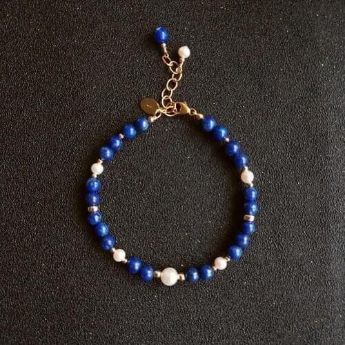 Lii Ji Natural Stone Lapis Lazuli Pearl Bracelet American 14K GF Gold Color Adjustable Bracelet For Women Men Gift