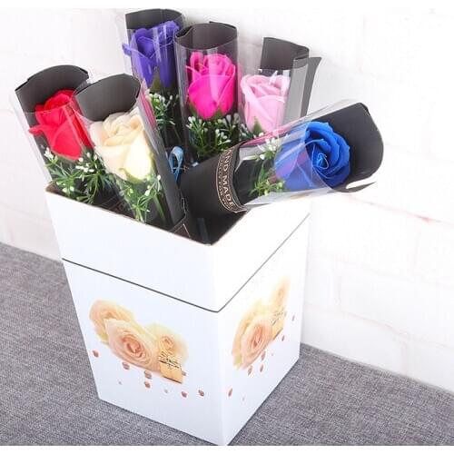 Single Rose Flowers Bouquet Multicolor Soap Flowers For Wedding ValentineS Supplies 35 Cm Red Purple
