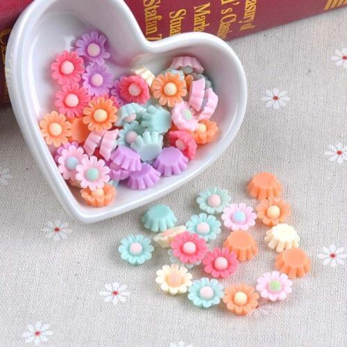 50PCS candy color flower Resin beads Scrapbook Craft 13mm DIY buttons phone decor Headwear accessories No Hole CP1855