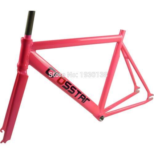Fast shipping high quality 54cm 700C fixie bike frameset racing road track bicycle pink frame for lady female bike part