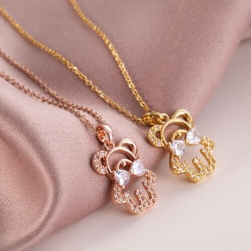 High Grade Crystal Bear Pendant Necklace Stainless steel Chain For Women Girls Animal Charms Choker Jewelry Party Gifts