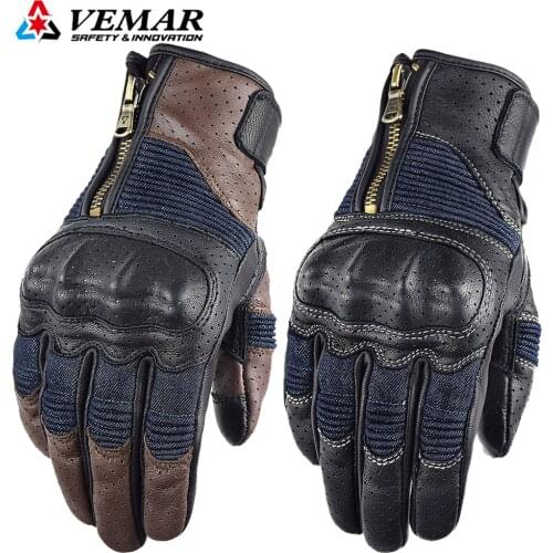 Summer New Denim Bicycle Motorcycle Protection Gloves Retro Goatskin Motocross Full Finger Racing Guantes Para Moto Accessories