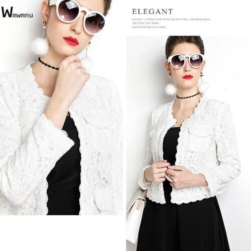 Elegant White Office Thin Lace Jacket Women Spring Vintage Plus Size 4Xl Long Sleeve Embroidered Short Cardigan Outerwear Summer