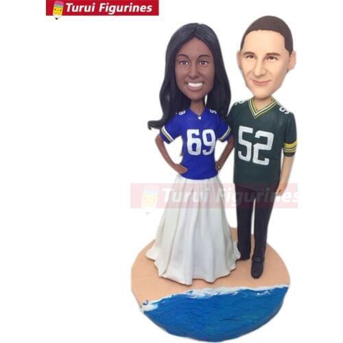 Football Fully Customer Personalized Bobble Head Clay Figurines Based on Customers' Photos Using As Wedding or Birthday Cake Top
