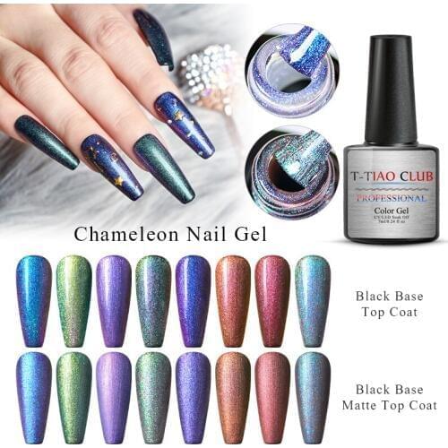 T-TIAO CLUB 7ml Chameleon Gel Nail Polish Peacock Holographic Soak Off UV Gel Polish Long Lasting Nail Art Gel Varnish Manicure