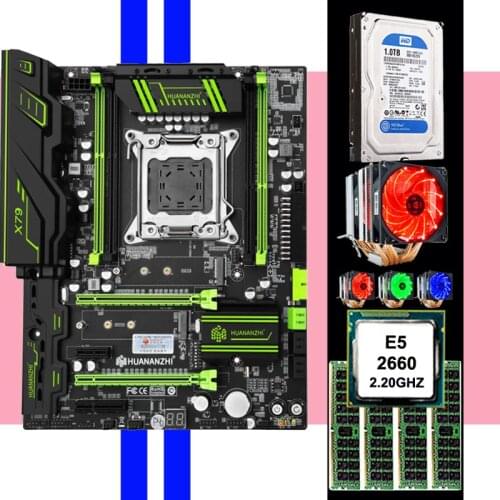 HUANANZHI X79 Super Motherboard Gaming Set HI-SPEED Dual M.2 Slot CPU Xeon E5 2660 with Cooler RAM 32G RECC 3.5' SATA 1TB HDD