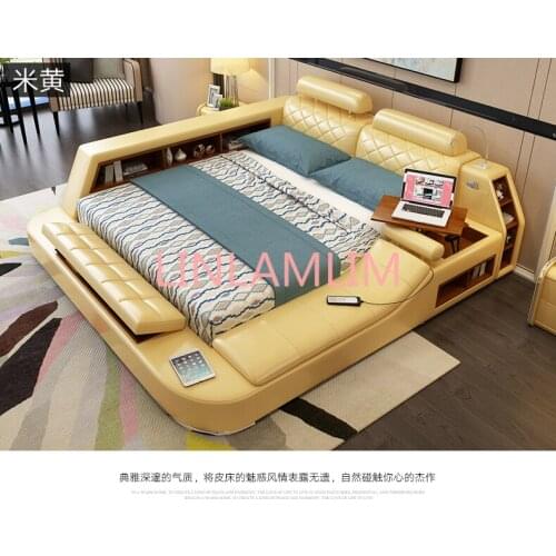 Genuine leather bed frame Modern Soft Beds with massage storage Home Bedroom Furniture cama muebles de dormitorio / camas quarto