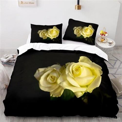 Yellow Rose Flowers 3D Print Bedding Set Queen King Size Duvet Cover Set Soft Quilt Cover Pillowcase Set Home Textile Bedclothes