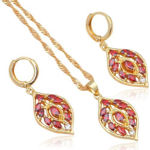 Royal design gold tone Necklaces & Pendants Drop Earrings Wedding jewelry sets Red Crystal Fashion jewelry JS587A